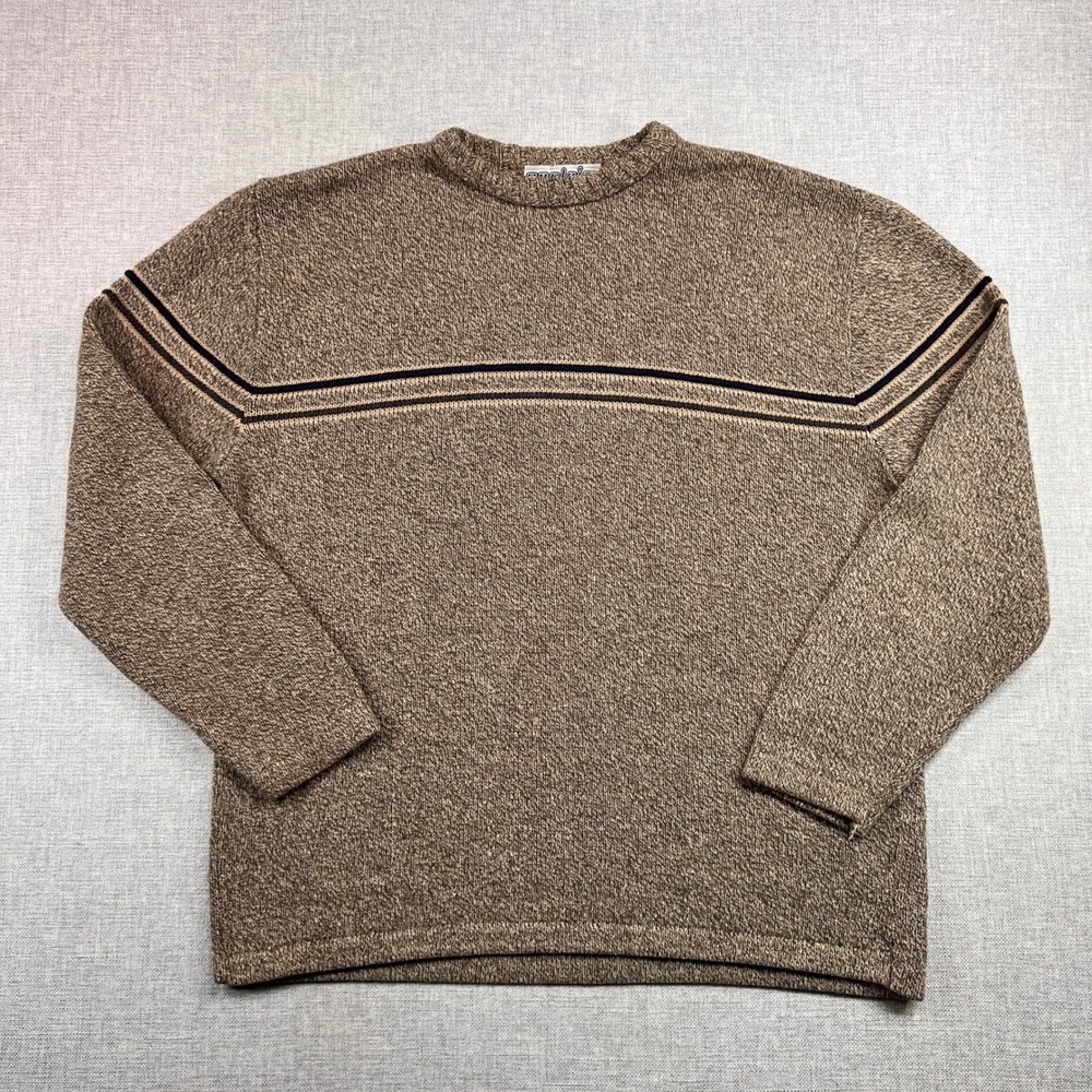 VTG 90s Reclaim Knit Sweater Men Large Heather Brown USA Made Cotton Stripe Y2K